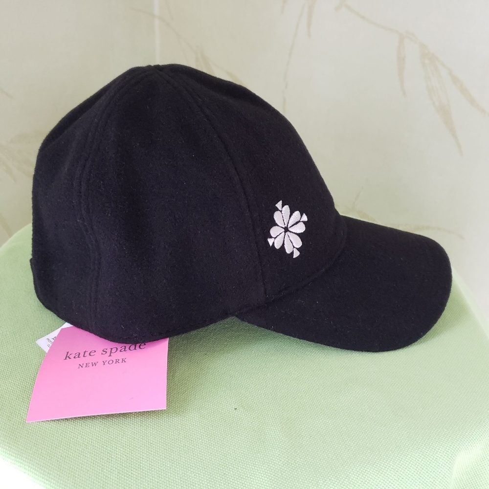 KATE SPADE SPADE FLOWER WOOL BLEND BASEBALL HAT CAP:NWT BLACK - Picture 4 of 10
